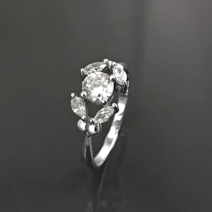 Anillo solitario original, plata de ley, circonia cúbica, joyas de piedra minimalista moderna, delicado anillo de regalo para mujer