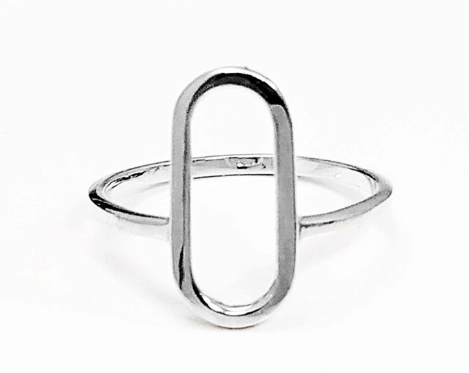 Modern Open Ring, Sterling Silver Ring, Ring Flat Hollow Oval, Small Everyday Ring, Modern Jewelry, Minimalist Ring, Asymmetric Wearing Ring