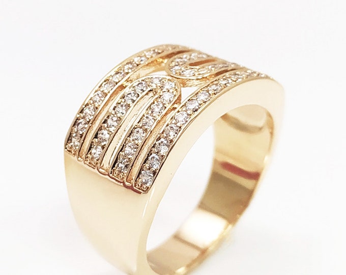 Art Deco Ring • Geometric 18K Gold Plated Statement Design Sparkling Cz Stones Paving • Bold Jewelry • Elegant Accessory for Any Occasion