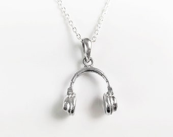 Casque Sans Fil en Argent 925,  Pendentif Casque de Musique, Argent Massif,  Bijoux Amoureux de Musique, Petit Bijou Argent Musique