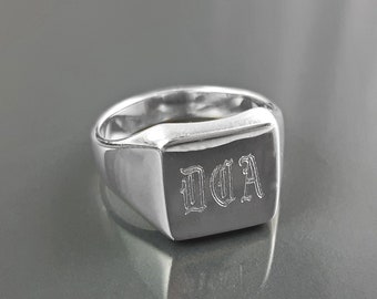 Personalized ring, sterling silver, initials letters signet square ring, personal monogram jewelry, hipster signet ring, custom name gift