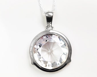 Bright CZ Round Pendant 925 Sterling Silver Jewelry, Cz Stone Shinning like LAB Diamond, Statement Big Round, Women Necklace Gift