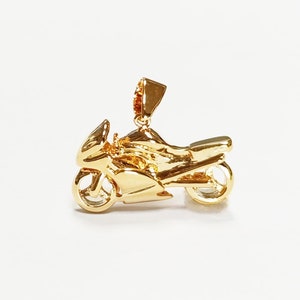 Motorcycle Pendant, 18K gold-plated Modern Motorbike Necklace Charm, Sport Super-bike Fanatics Motorcyclist Jewelry Racing Moto Biker Gifts