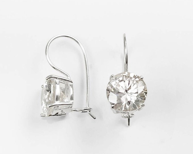 925 Silver Dangle Earrings, White Solitaire Stone Earrings, 6ct Lab Diamonds simulant (CZ),  Birthday gift, Sterling Silver Jewelry.