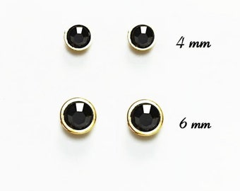Gold Black Stud Earrings by KRAMIKE • 18K Gold-Plated Bezel Set • Elegant Timeless Minimalist Design Jewelry • Perfect Gift for Her • KE367
