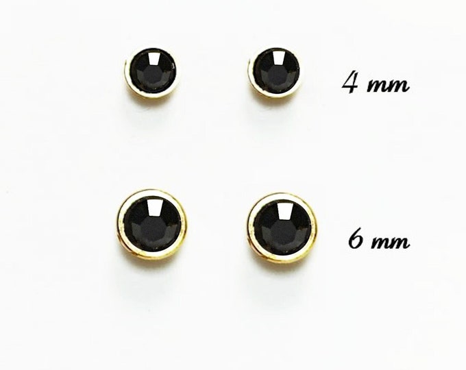 Gold Black Stud Earrings by KRAMIKE • 18K Gold-Plated Bezel Set • Elegant Timeless Minimalist Design Jewelry • Perfect Gift for Her • KE367