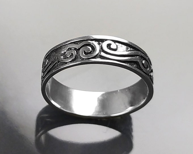 Pirates Band Ring, Sterling Silver, Gothic Band Ring, Baroque, Engraved middle aged jewelry, antique, ancient, Renaissance