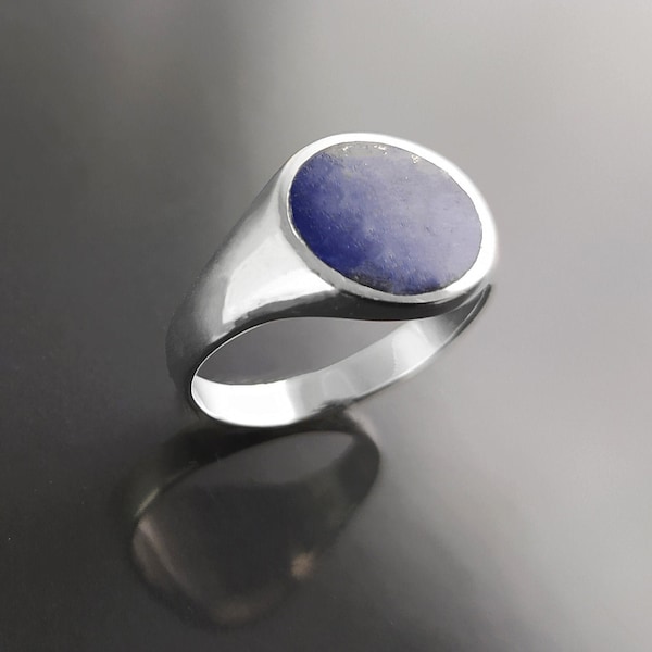 Bague lapis, argent massif, bague en lapis-lazuli bleu, bijoux pour hommes hipsters, pierre ronde, bague populaire unisexe, petit doigt