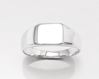 Sterling Silver Square Signet Ring, Unisex Minimalist Style