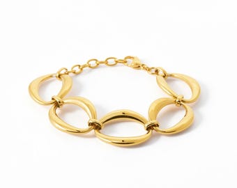 Bracelet à maillons ovales or • Chaîne épaisse à mailles ouvertes doré or fin • Bijoux minimalistes et tendance
