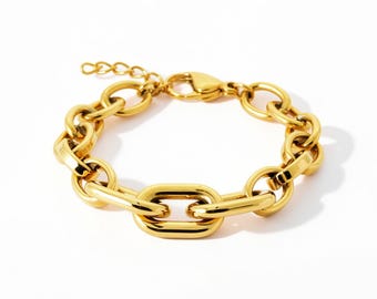 Bracelet maille rectangles dorés • Chaîne à maillons variés • Bijou tendance et original • Cadeau élégant pour elle