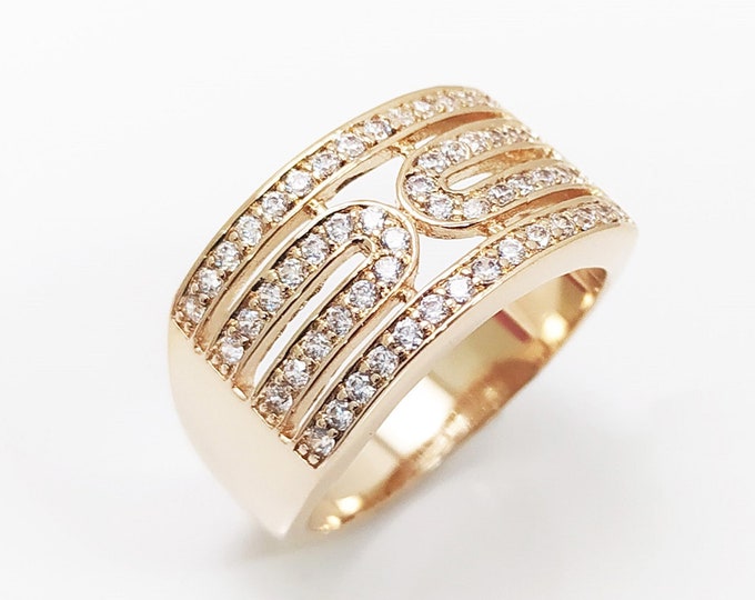 Art Deco Ring • Geometric 18K Gold Plated Statement Design Sparkling Cz Stones Paving • Bold Jewelry • Elegant Accessory for Any Occasion