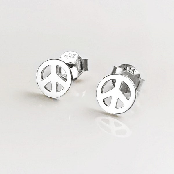 Boucles Peace and Love, Argent 925 Massif, Boucles d'oreilles Signe d'Amour et de Paix, Puces Peace & Love, Bijoux Boho, Hipster, Unisexe