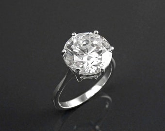 Oversize Solitaire Diamond Ring by KRAMIKE • 12mm - 6ct • Sterling Silver • Round Stone • Bridal gift • Engagement Promise Jewelry • KR188