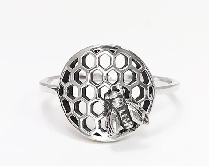 Honeycomb Ring, Sterling Silver, Beehive Jewelry, Bumble Bee, Bee Honeycomb Nature Jewelry, Honeycomb Core, Bug Ring, Gifts For Bee Lovers