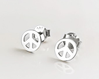 Peace and Love Earrings, Sterling Silver,Sign Love and Peace stud Earrings, Peace Earrings, Boho Hipster Icon 70's Jewelry, Unisex