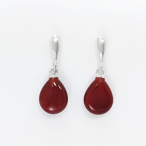 Red Stone 925 Earrings Sterling Silver Hook Earrings Drop Earrings Red Stones Cz Red Agate Silver Earrings Modern Dangly Agate image 1