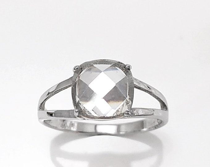Solitaire Ring, Sterling Silver, Square Stone (CZ) Ring, Modern Square Stone Ring, Simple Stone Jewelry, Woman Gift