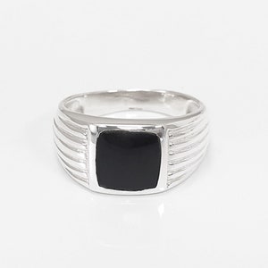 Man Signet Ring, Men Sterling Silver Jewelry, Black Onyx Cushion Stone, Father&#39;s Day gift, Valentine&#39;s Day idea