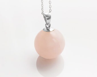 20mm Pendentif Quartz Rose, Argent Massif 925 - Rose Pâle, Quartz Pierre Naturelle Veinée, Pierre de Naissance, Pierre Apaisante