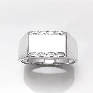 Rectangle Signet Ring, Sterling Silver, Mens Signet Ring, Diamond Faceted Borders, Unisex jewelry Gift, Engraving Name Initials Option