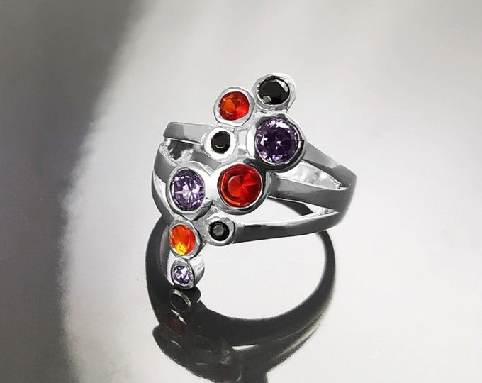 Red cz Ring 925, Fashion Color Sterling Silver Ring, Red White Stone CZ Ring, Sterling Ring, Lab Red Ruby simulant (CZ). Like Stars in Sky