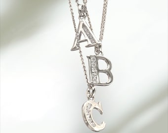 Collier pendentif lettre, argent 925, pierres Cz, Charm seul ou avec chaîne, lettres A B C D E F G H I J K L M N O P Q R S T U V W X Y Z