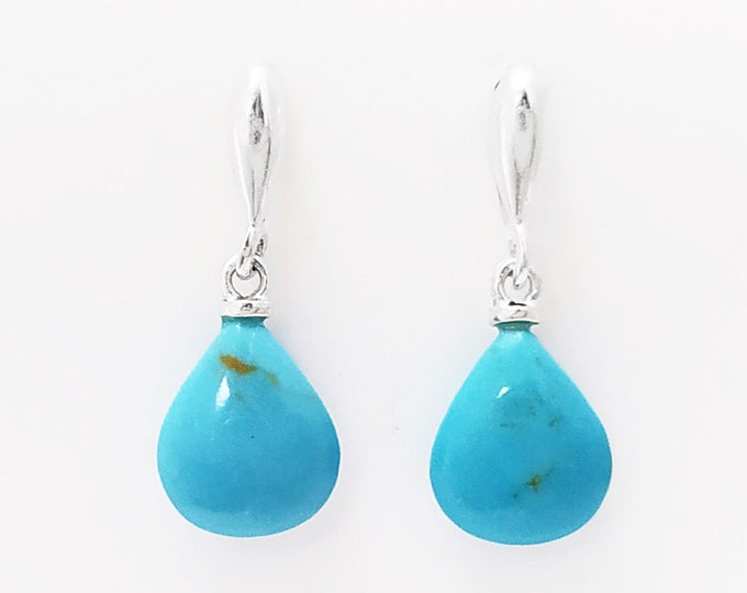 BLUE Turquoise stone 925 Earrings - Sterling Silver Drop Earrings - Blue Stone - Turquoise Silver Earrings - Modern - Dangly Turquoise