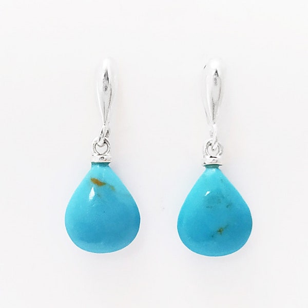 BLEU Turquois Bijou Argent 925 -Boucles d'oreilles Courte, Boucles Turquoises Pendantes sur Tige, Pierre Rouge en Gouttes, Petite Boucles.