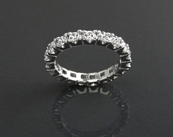 Full Eternity Band, 3mm Wedding Engagement Ring, 2CT Man Made Diamond Imitation (Cubic Zirconia), Bridal Jewelry, Solid Sterling Silver Made