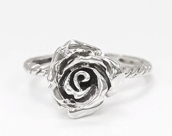 Rose Blossom Ring, Sterling Silver, Romantic Rose Flower, Engagement Ring, Handmade Rosebud Ring, Promise Jewelry, Valentine's Day Gifts