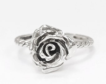 Bague Rose Argent, Argent Massif 925, Romantique Bague Fleur, Handmade Bague bouton-de-rose, Bague Rose Vintage, Cadeau pour Saint-Valentin