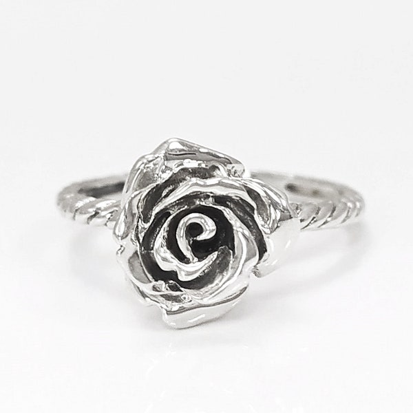 Bague Rose Argent, Argent Massif 925, Romantique Bague Fleur, Handmade Bague bouton-de-rose, Bague Rose Vintage, Cadeau pour Saint-Valentin