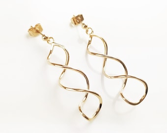 Boucles Plaqué Or Tourbillon, Boucles d'oreilles Spirales dorées par plaqué or véritable 18K, Boucles Pendantes Sans Pierre, Boucles Vague