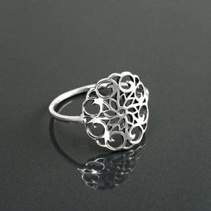 Seed of Life Ring, Sterling Silver, Flower of Life Ring, Sacred Geometry Ring, Dainty Thin Filigree Ring, Round Mandala Spiritual Jewelry