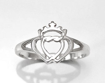 Bague Coeur de la Vendée, Argent 925, Bijou Traditionnel Coeur Vendéen, Couronne Double Coeur Saint-Esprit Croix,Souvenir Régional de France