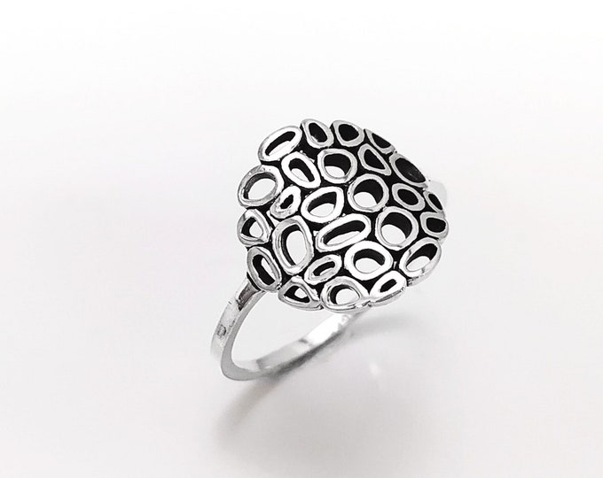 Round Filigree  Ring, Seed of Life Ring, Sterling Silver, Sacred Geometry Ring, Dainty Open Work Design, Round ZEN Spiritual Jewelry.