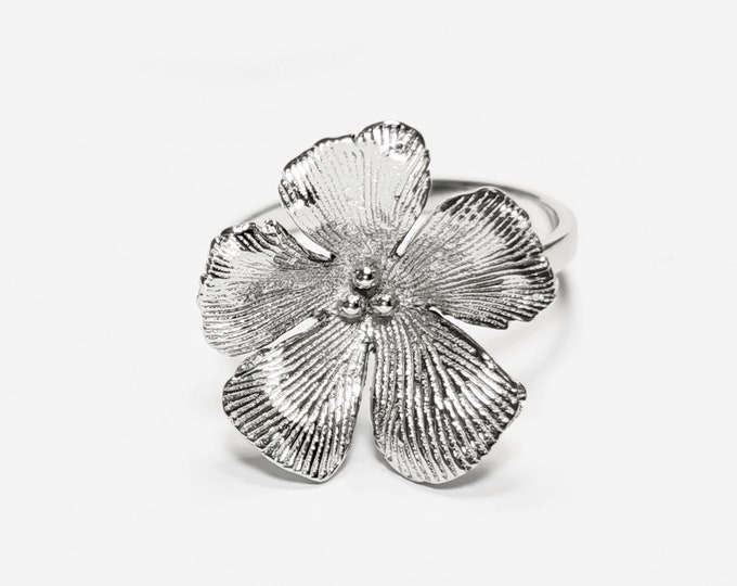 Cherry Flower Ring, Sterling Silver, STURDY Daisies Petals Country Flowers Ring, Blossom Floral Jewelry, Spring Summer Bloom, Nature Gift