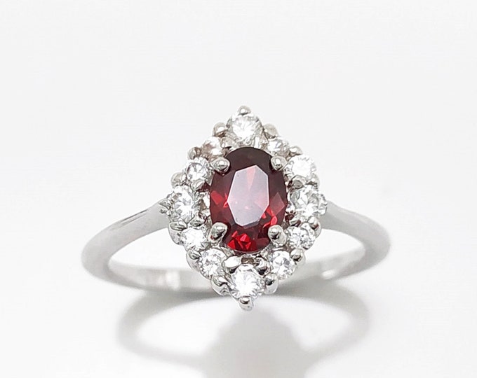 Red Stone Ring, Sterling Ring, red ruby color Stone (CZ), Marquise ring, Cluster Ring, Engagement Ring, Valentines Day Gift