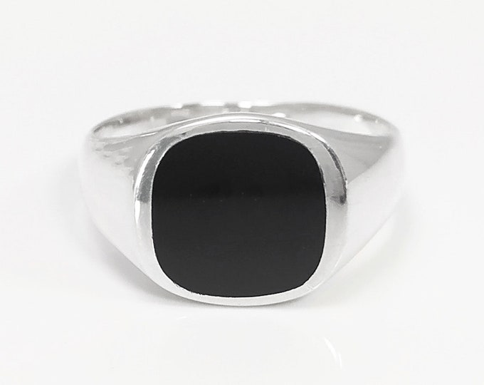 Hipster Ring - Black Onyx Ring - Silver 925 - Modern Men Ring - Onyx Gemstone - CUSHION SIGNET RING - Men jewelry - father's day gift