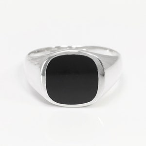 Bague Moderne Homme, Onyx Véritable, Bague Chevalière Argent Massif 925, sertie Grande Pierre Onyx Noir, Bague Homme, Cadeau fête des pères image 1