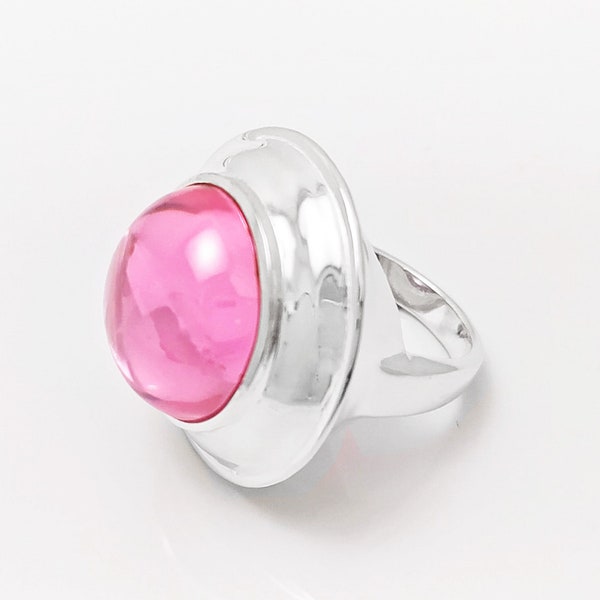 Grande Bague Rose, Argent 925, Bague Rétro, Bijoux Rétro, Soucoupe Volante Rose, Bague Art Déco, Bijoux Art Déco,  Bijoux Soirée.