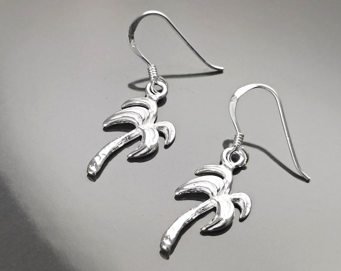 Palm Tree Earrings, Sterling Silver, beachy tropical summer vacation resort Hawaii island Florida California beach Jewelry