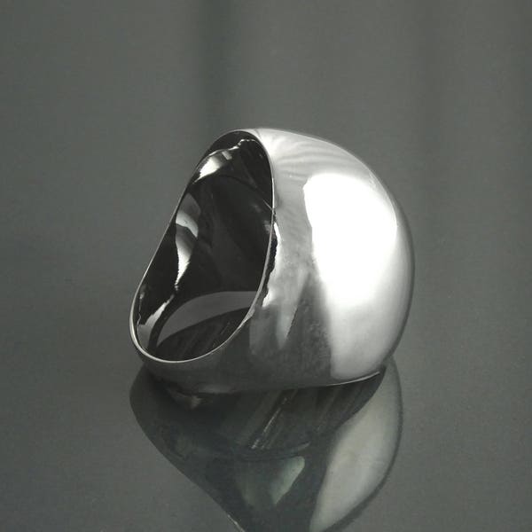 Bague Dôme Large, Argent 925, Bague minimaliste, bague Large Imposante, anneau bombé, forgé main, bague lisse, finition poli lisse miroir