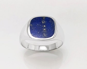 925 Chevalière Lapis bleu, Lapis Véritable, Bague Chevalière Argent  Pierre Carré, Bague pour Homme et Femme, Bijou Unisexe, Cadeau de Noël