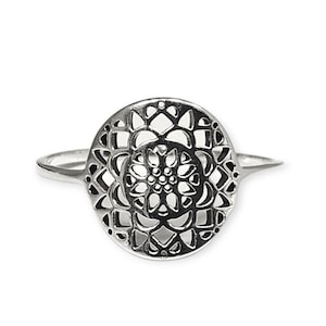 Flower of Life Ring, Sterling Silver, Seed of Life Ring, Sacred Geometry Ring, Dainty Thin Filigree Round Ring, Mandala Spiritual Jewelry