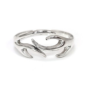 Sterling Silver Deer Antler Ring, Open Band Boho Nature Jewelry