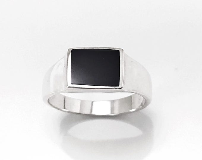 Minimalist Onyx Signet Ring • Modern Unisex Square Design in Sterling Silver • Perfect Elegant & Timeless Gift for Her or Him