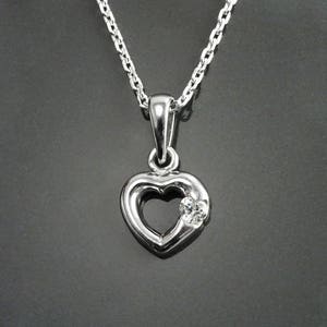 Heart Necklace, Sterling Silver, Tiny Lab Diamonds Simulant (Cz) , Dainty Small Heart Charm Jewelry, Valentine's Day Celebration Gift