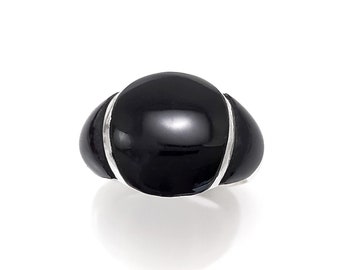 Onyx Band Ring - Sterling Silver Dome Black Onyx Gemstone Ring - Modern Domed Stone Jewelry